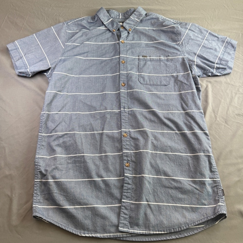 Rip Curl Button Down Shirt Mens L Blue Striped Short‎ Sleeve Tailored Fit